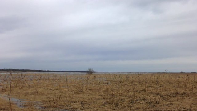 Russia, Novgorod region, Lake Ilmen. Early spring. Spill on the lake.