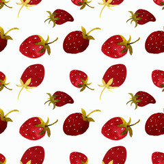 Seamless pattern with strawberry on white background Watercolor illustration.