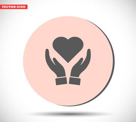 Heart in hand icon vector , lorem ipsum Flat design