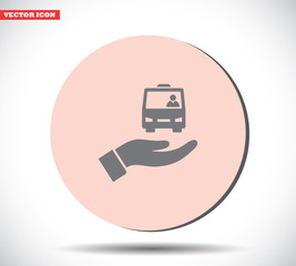 Bus in the hand icon , lorem ipsum Flat design