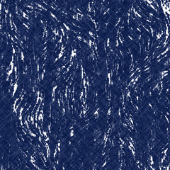 Indigo cyanotype dyed effect distressed worn bleached graphical motif. Noisy brushed faded mottled, intricate grungy stained navy design. Seamless repeat vector eps 10 pattern swatch.