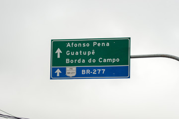 Placa de Rodovia no Brasil - Bairros de São José dos Pinhais.
