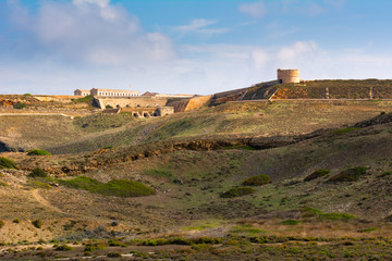 Fototapeta na wymiar View of Fortaleza de La Mola, the biggest European fortresses built in the 19th century on Menorca. Baleares, Spain