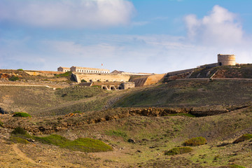 View of Fortaleza de La Mola, the biggest European fortresses built in the 19th century on Menorca. Baleares, Spain