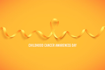 International childhood cancer symbol on 15th of february, vector illustration. Background with realistic gold ribbon. Template poster for cancer awareness month in september.