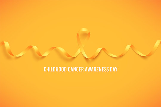 International childhood cancer symbol on 15th of february, vector illustration. Background with realistic gold ribbon. Template poster for cancer awareness month in september.
