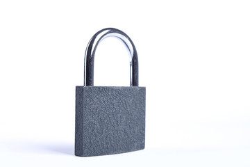 Naklejka premium Locked grey Padlock on the white background.