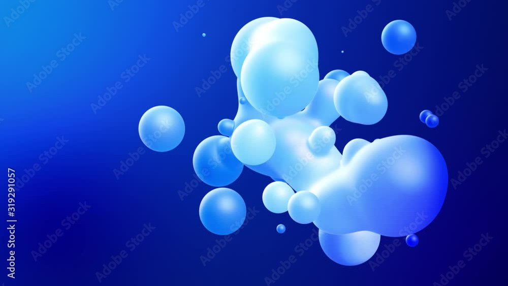 Poster 3d abstract background with droplets of molten wax merge and fly apart drops in liquid. subsurface s