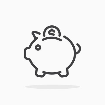Piggy bank icon in line style. Editable stroke.