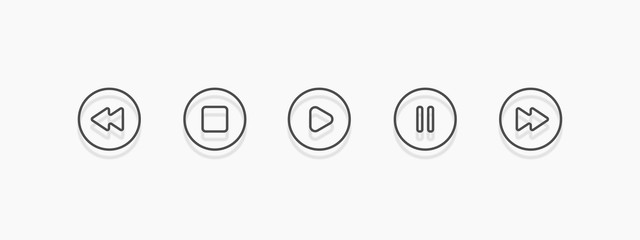 Media player icon set in trendy outline style, vector illustration