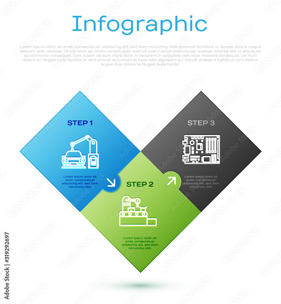 Poster set line industrial machine robotic robot arm hand, electronic computer components motherboard digit
