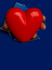 Heart shape hole through blue paper, with space for text. Valentine Heart Card Design