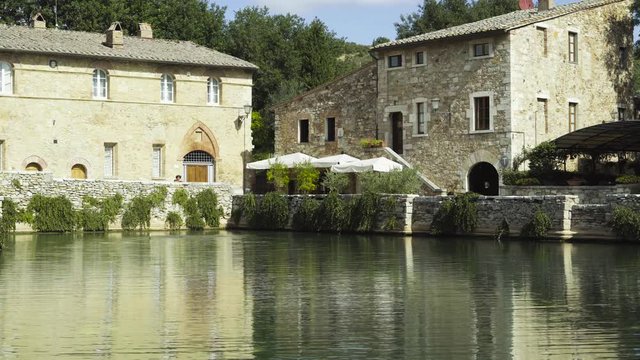 The pool of thermal water in Bagno Vignoni, a small medieval village in Tuscany. Italy