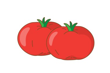 Two red tomatoes. Cartoon vector illustration. May use for sticker or web application. Flat style picture isolated on white background.