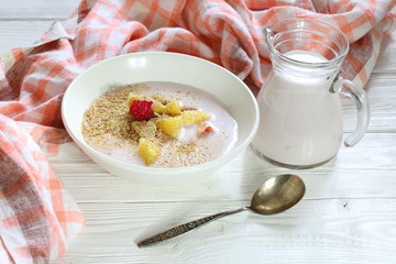 Healthy Vitamin Breakfast: Yogurt with Cereals and Fruits