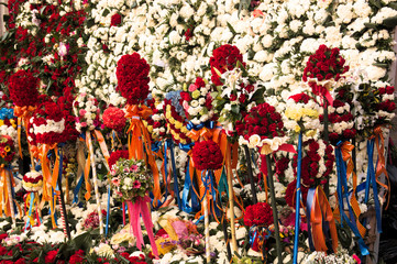 Close-up of the flowers of a religious offering