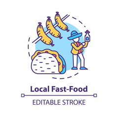 Local fast food concept icon. Indigenous cooking, affordable meal idea thin line illustration. Cost effective nutrition, eating on the go. Vector isolated outline RGB color drawing. Editable stroke