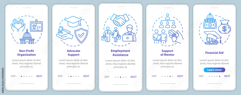 Wall mural inclusive society onboarding mobile app page screen with concepts. social and financial support walk
