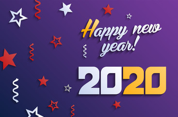 Vector modern minimalist Happy new year card for 2020 Year. 2020 a Happy New Year greetings. Jubilee or birthday logotype. Multi colored illustration. Vector illustration