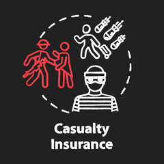 Casualty insurance chalk RGB color concept icon. Rescue from assault. Medical coverage. Terrorism and war. Disaster aid idea. Vector isolated chalkboard illustration on black background