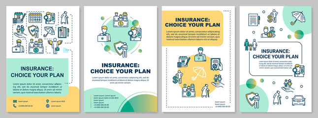 Choose insurance plan brochure template. Life guard. Flyer, booklet, leaflet print, cover design with linear icons. Vector layouts for magazines, annual reports, advertising posters