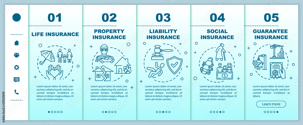 Poster insurance plan onboarding vector template. professional contract. family with child. constraction, b