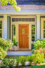 A nice entrance of a luxury house over outdoor landscape