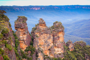 Closeup of Three Sisters - a rock formation in Blue Mountains, Australia