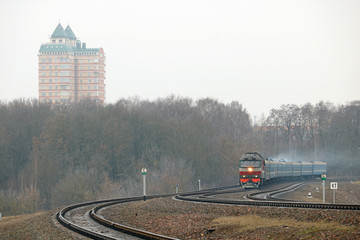 passenger locomotive in the city	