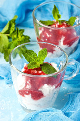 Tasty breakfast: rice porridge with sweet sauce