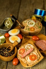Sardine spread with toast. Healthy food from fish. Canned fish. Homemade healthy food.