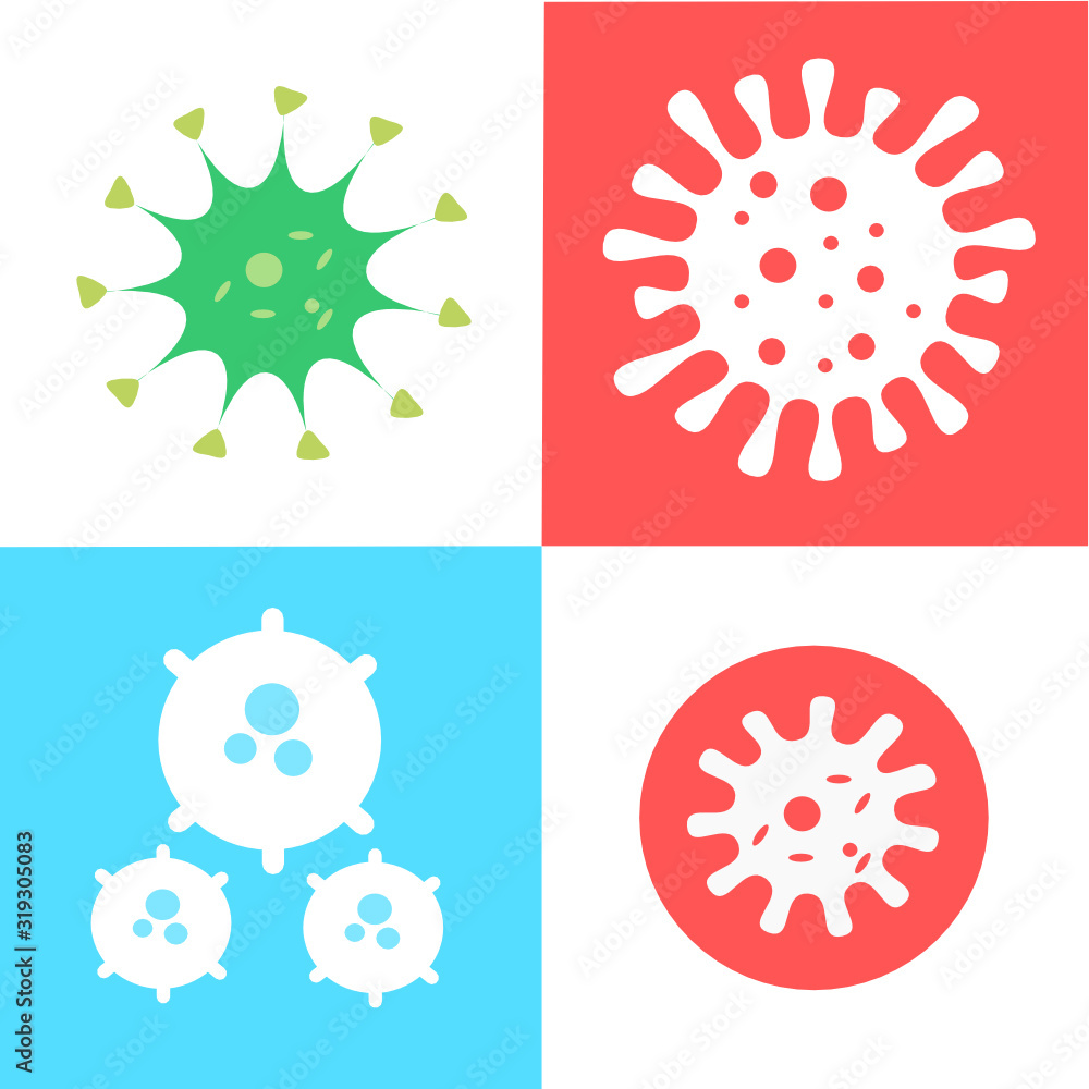 Poster bacteria, microbes and viruses icons set, sign and symbols in flat design health with elements for m