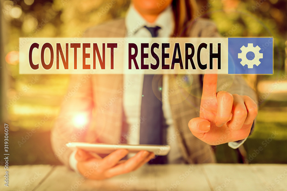 Poster conceptual hand writing showing content research. concept meaning method for studying documents and 