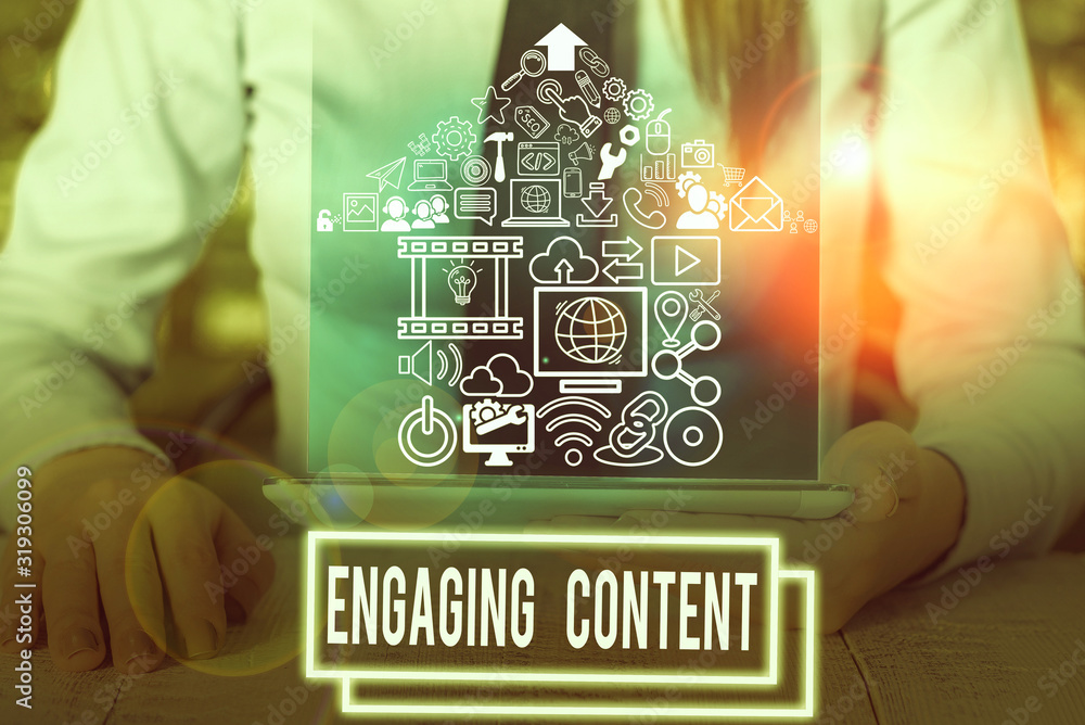 Poster writing note showing engaging content. business concept for provides value to the lives of your pote