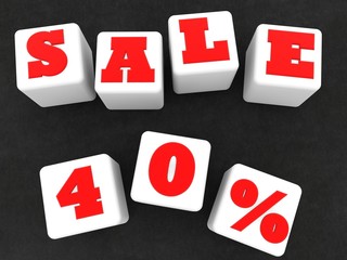 White toy cubes with 40% discount on asphalt background