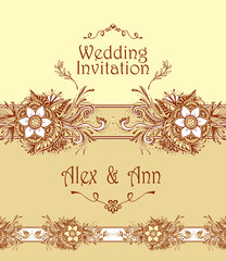Template Wedding Invitation or congratulation with abstract flowers or bouquet in beige white or for Post Card or for flourish decoration flyer or banner of cosmetic or perfume