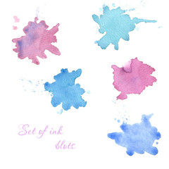 Set of watercolor blot, drop, isolated on white background