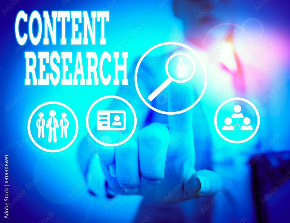 Poster word writing text content research. business photo showcasing method for studying documents and comm