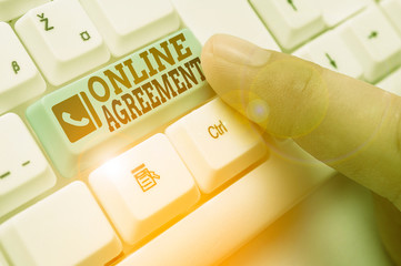 Text sign showing Online Agreement. Business photo showcasing contract modelled signed and executed electronically