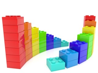 Two business stakes are made of colorful toy bricks