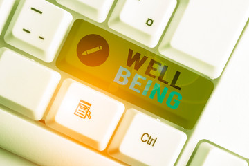 Conceptual hand writing showing Well Being. Concept meaning A good or satisfactory condition of...