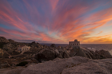 Sunset at the Capotesta lighthouse in Sardinia