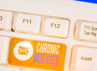 Writing note showing Chronic Diseases. Business concept for A disease or condition that lasts for...