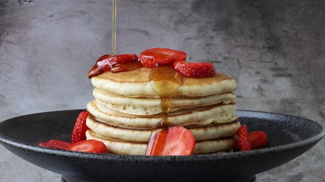 Strawberry Pancakes with Syrup