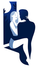 Vector illustration of a young couple in love. Date night.