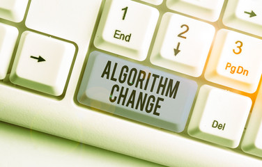 Writing note showing Algorithm Change. Business concept for change in procedure designed to perform...