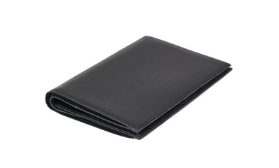 Men's black wallet isolated on white background.      