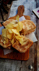 Lunch of a Tuna Sandwich with Potato crisps on top in Funcahl madeira