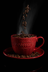 Coffee beans in a Cup of coffee