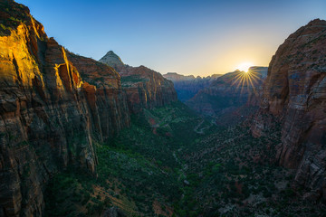 canyon overlook at sunset in zion national park, utah, usa